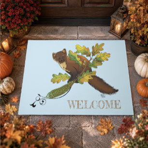 Charming Autumn Leaves Pine Marten Celtic Blue Doormat