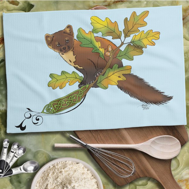 Charming Autumn Leaves Pine Marten Celtic Blue Kitchen Towel (Creator Uploaded)