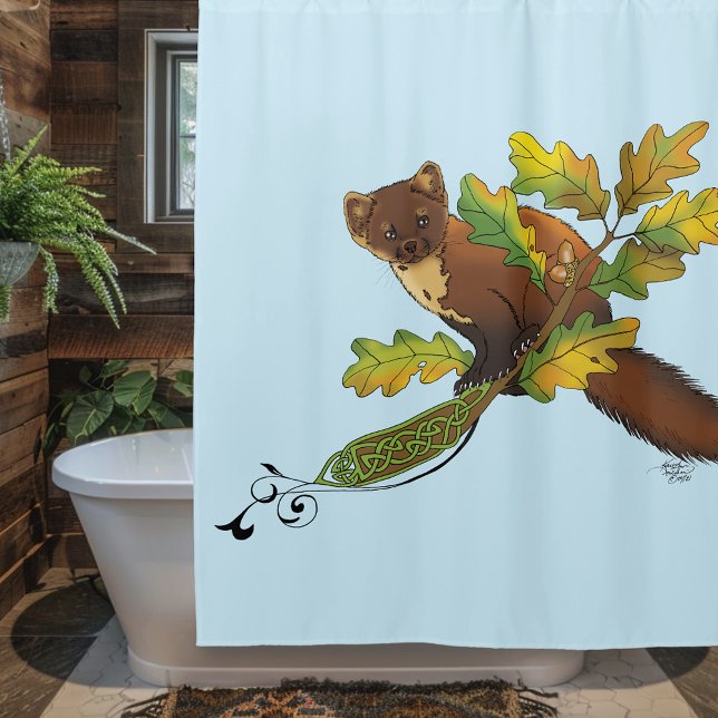Charming Autumn Leaves Pine Marten Celtic Blue Shower Curtain (Creator Uploaded)
