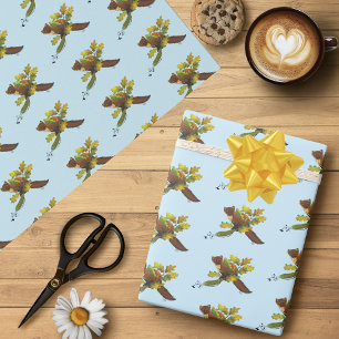 Charming Autumn Leaves Pine Marten Celtic Blue Wrapping Paper