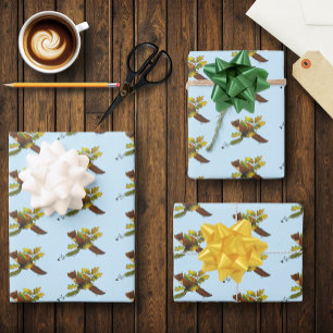Charming Autumn Leaves Pine Marten Celtic Blue Wrapping Paper Sheets