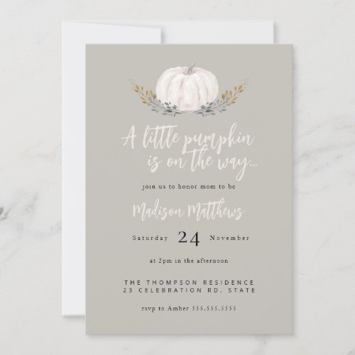 Charming Autumn Little Pumpkin Baby Shower  Invitation