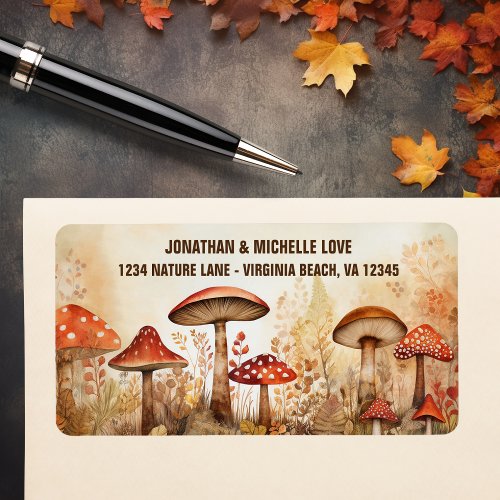 Charming Autumn Mushrooms Fall Forest Address Label