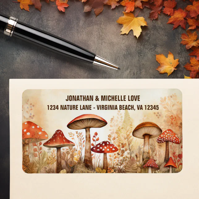 Charming Autumn Mushrooms Fall Forest Address Label | Zazzle