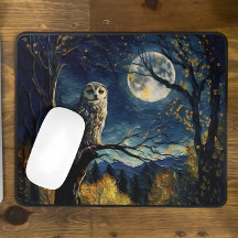 Charming Autumn Night, Wise Owl and Full Moon -