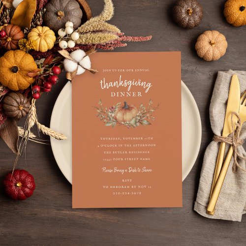 Charming Autumn Pumpkin Thanksgiving Dinner Invita Invitation
