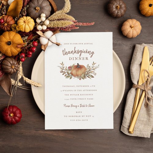 Charming Autumn Pumpkin Thanksgiving Dinner Invitation