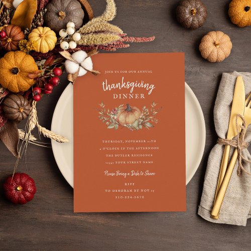 Charming Autumn Pumpkin Thanksgiving Dinner Invitation