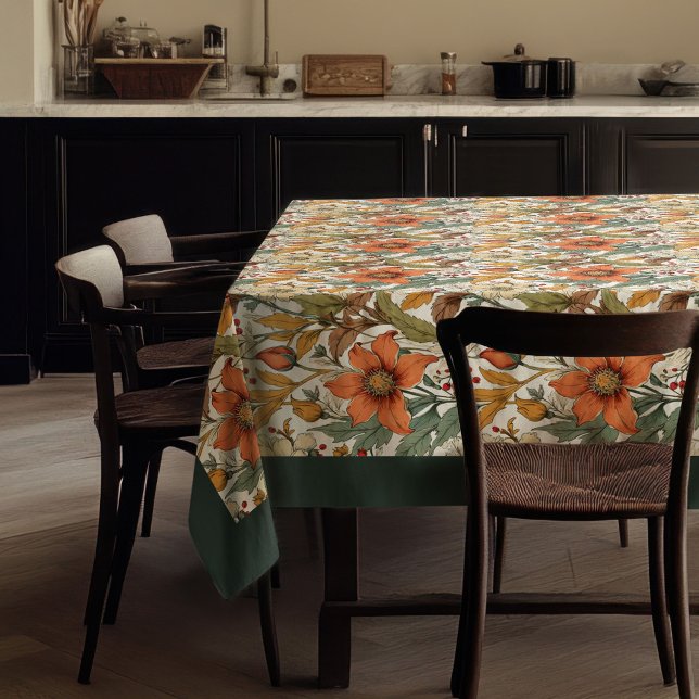 Charming autumn terracotta white flowers sage tablecloth (Charming autumn terracotta white flowers sage tablecloth)