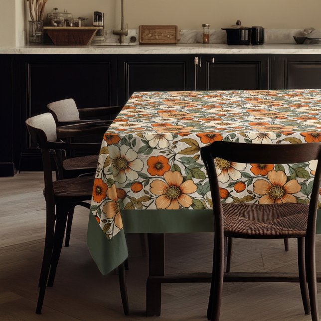 Charming autumn terracotta white flowers sage tablecloth (Charming autumn terracotta white flowers sage tablecloth)