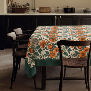 Charming autumn terracotta white flowers sage tablecloth