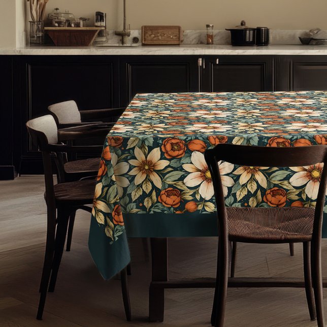 Charming autumn terracotta white flowers sage tablecloth (Charming autumn terracotta white flowers sage tablecloth)