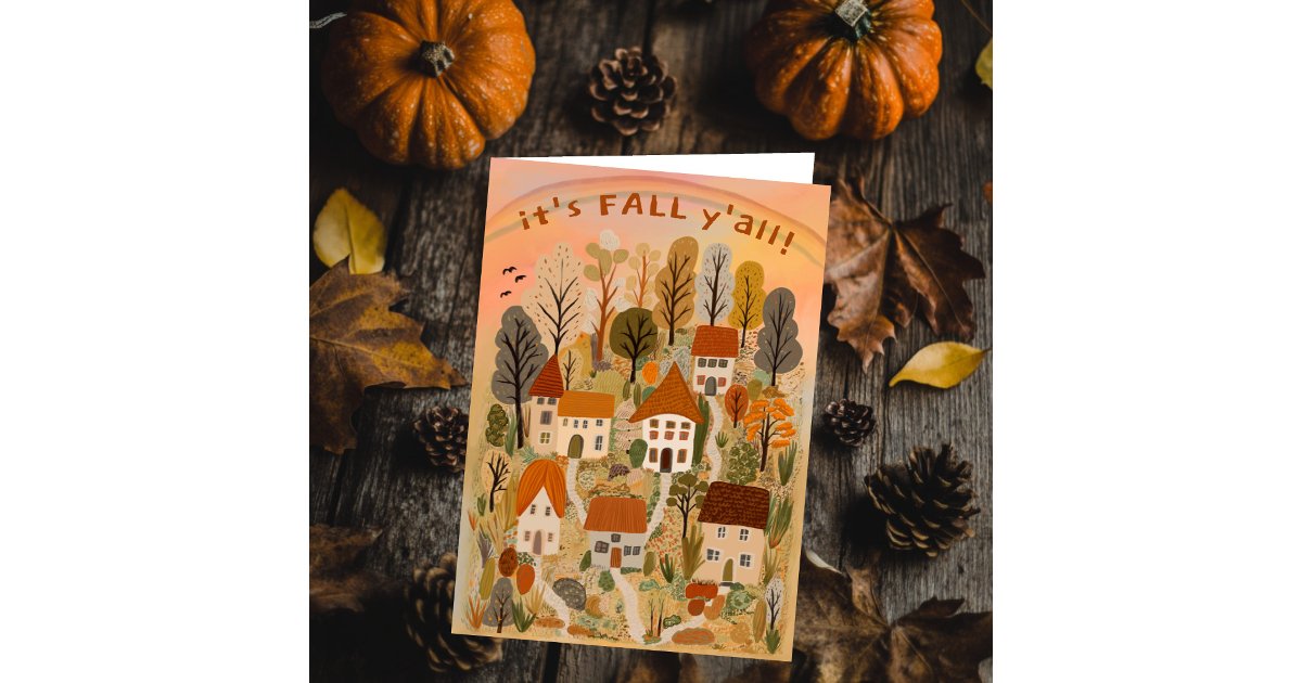 Charming Autumn Village It's Fall Y'all Cute Card | Zazzle