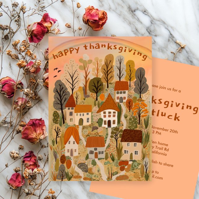 Charming Autumn Village Thanksgiving Party  Invitation (Charming Autumn Village Thanksgiving Party Invitation
)