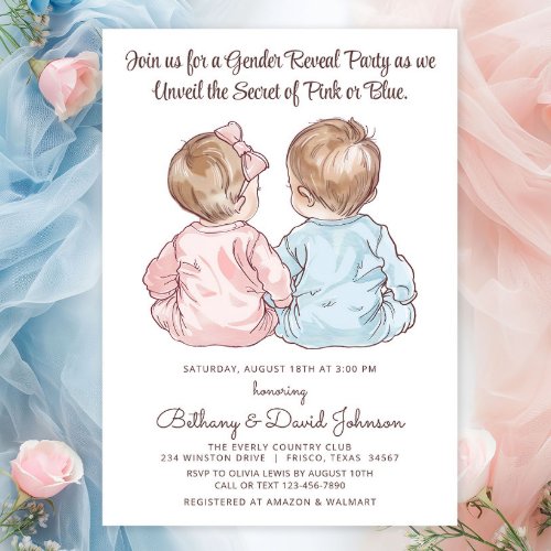 Charming Babies in Pajamas Gender Reveal Party Invitation