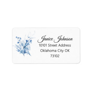 Charming Baby Boy Blue Watercolor Floral Address Label