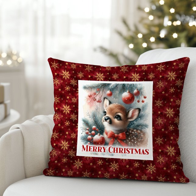 Charming Baby Deer Snowy Forest Kids Gift Christma Throw Pillow (Charming Baby Deer Snowy Forest Kids Gift Christmas Pillow

)