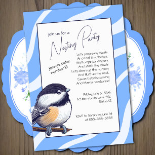 Charming Baby Shower Chickadee Blue Nesting Party Invitation