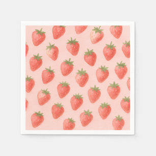 Charming Baby Shower Watercolor Strawberry Pattern Napkins