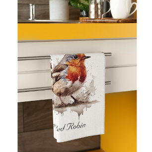 Charming Backyard Robin, custom Kitchen Towel