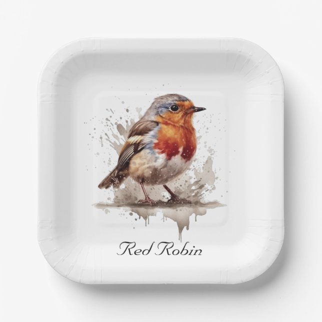 Charming Backyard Robin, custom Paper Plates (Front)