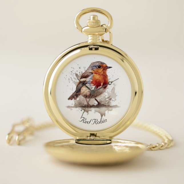 Charming Backyard Robin, custom Pocket Watch (Inside)