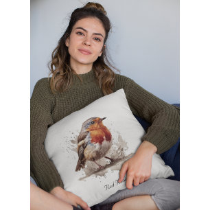 Charming Backyard Robin, custom Throw Pillow