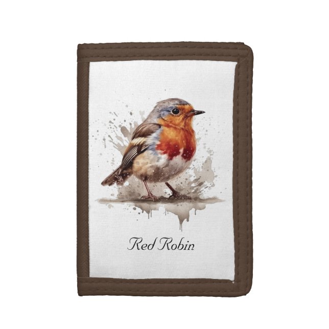 Charming Backyard Robin, custom Trifold Wallet (Front Vertical)