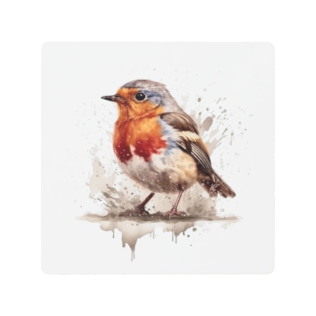 Charming Backyard Robin Metal Print (Front)