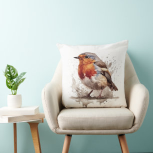 Charming Backyard Robin Throw Pillow