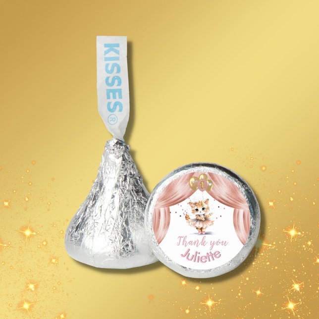Charming Ballerina Cat First Birthday Girl Name Hershey®'s Kisses® (Creator Uploaded)