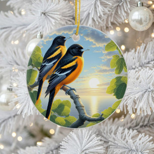 Charming Baltimore Oriole Bird Keepsake Ceramic Ornament