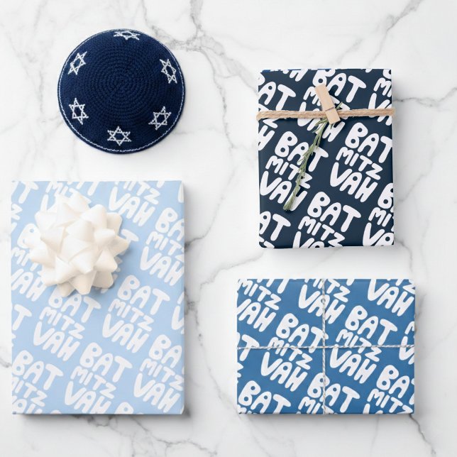 Charming Bat Mitzvah Handlettering Jewish Blue Fun Wrapping Paper Sheets (Charming Bat Mitzvah Handlettering Jewish Blue Fun Wrapping Paper Sheets
)