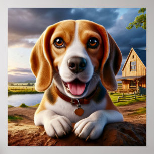 Charming Beagle in a Rustic Countryside Scene Poster
