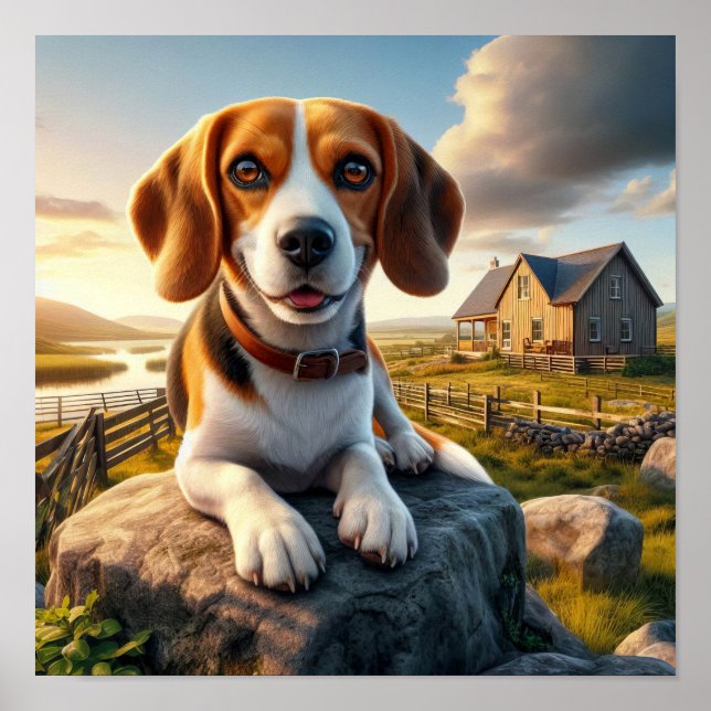 Charming Beagle in a Rustic Countryside Scene Poster (Front)
