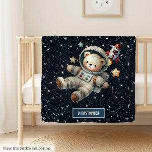 Charming Bear Astronaut Personalized Baby Boy Blanket