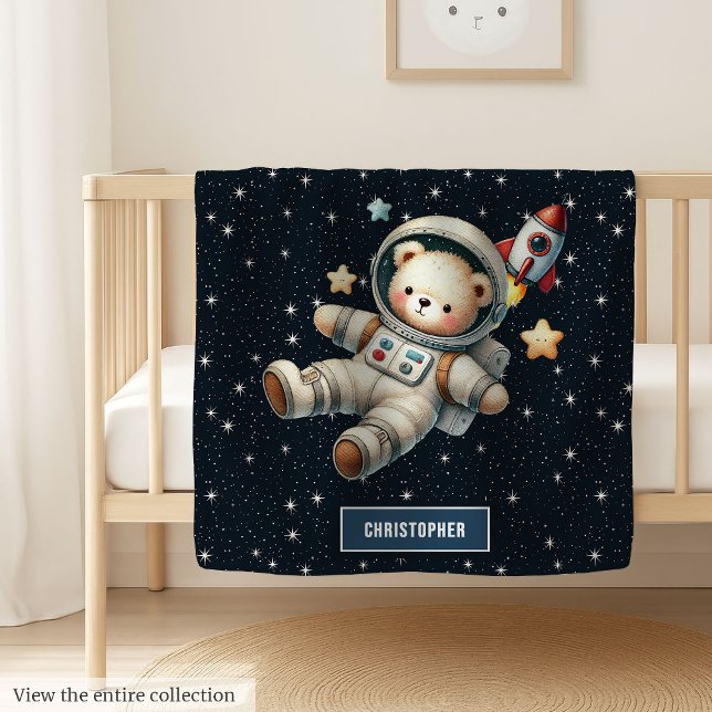 Charming Bear Astronaut Personalized Baby Boy Blanket (Charming Bear Astronaut Personalized Baby Boy baby blanket )