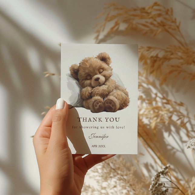 Charming Beige Minimalist Teddy Bear Thank You Card (Creator Uploaded)