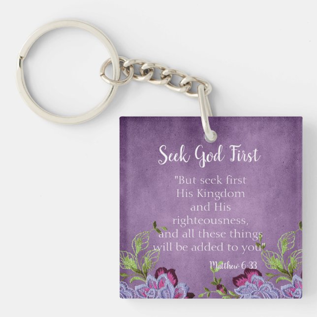 Charming Bible Verse Seek God First Keychain (Front)