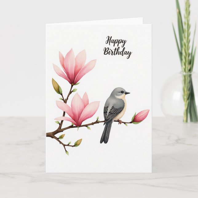 Charming Bird Blossom Birthday Card (Front)