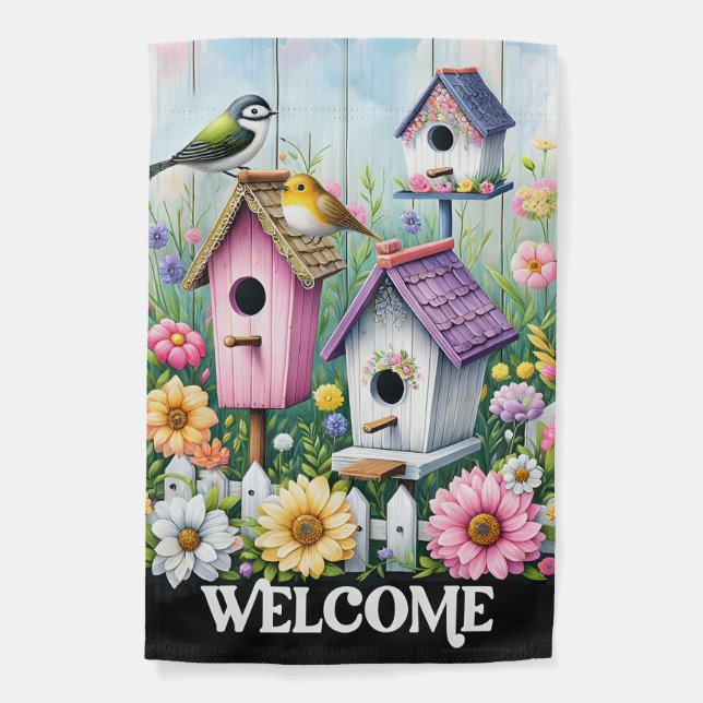 Charming Birdhouse Garden Welcome Flag (Front)