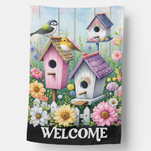 Charming Birdhouse Garden Welcome House Flag
