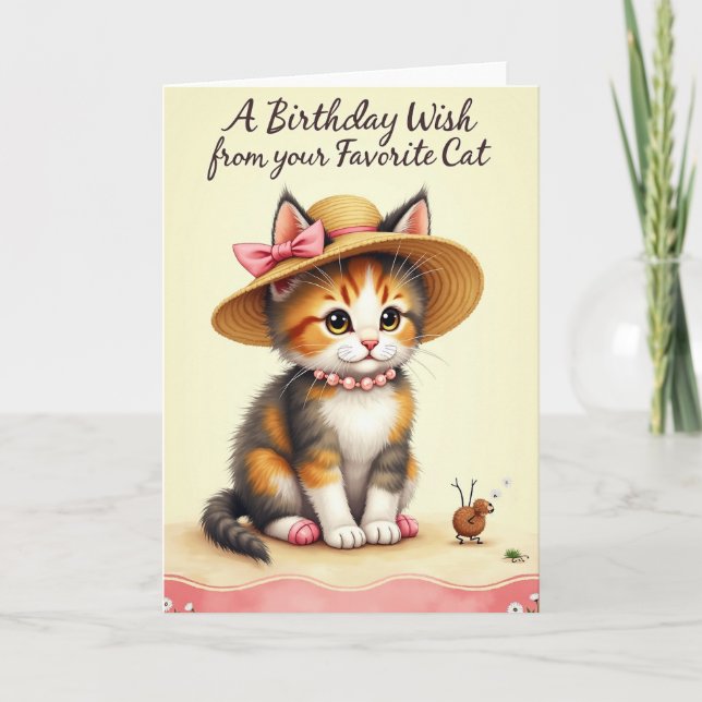 Charming Birthday Feline Card (Front)
