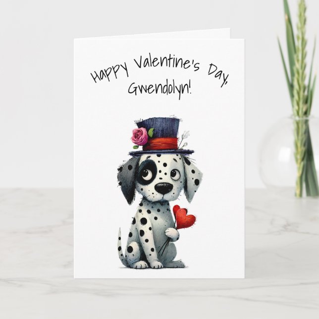 Charming Black and White Dog Happy Valentine's Day Card (Front)