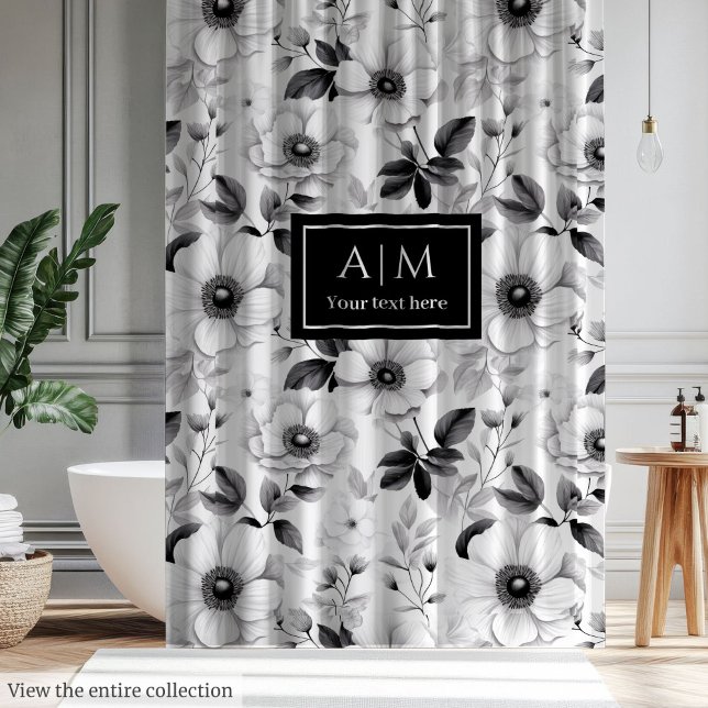 Charming black and white flowers shower curtain (Charming black and white flowers shower curtain)