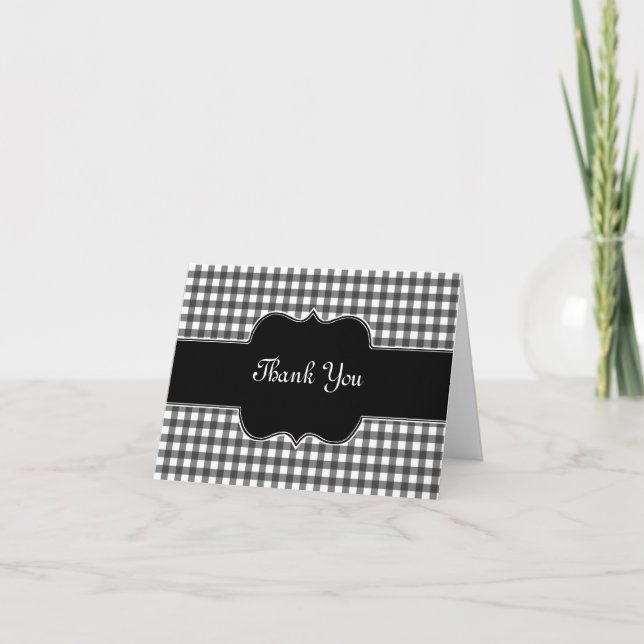 Charming Black and White Gingham Thank You Card (Front)