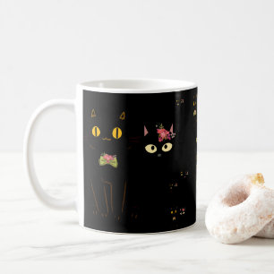 Charming Black Cat Yellow Eyes Coffee Mug