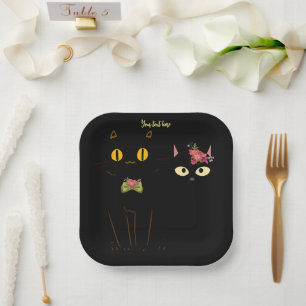 Charming Black Cats Yellow Eyes  Paper Plates