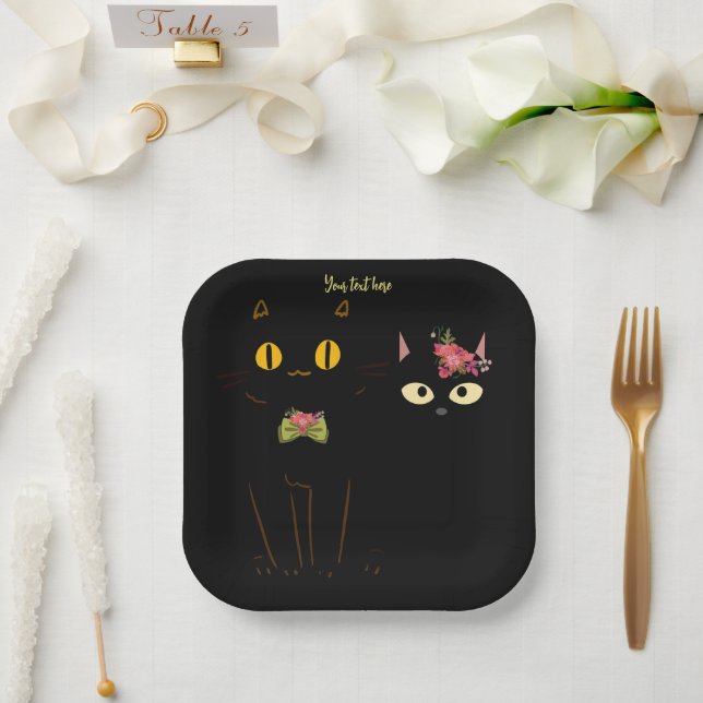 Charming Black Cats Yellow Eyes  Paper Plates (Wedding)