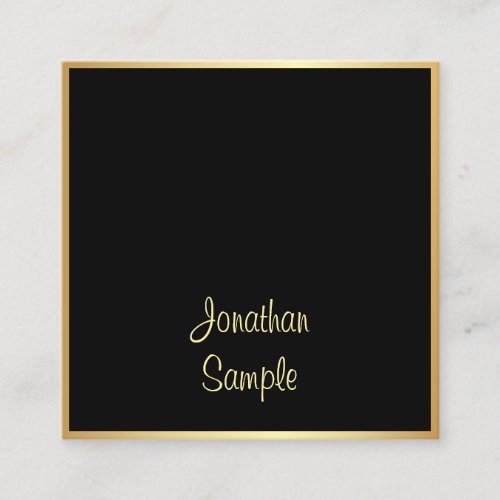 Charming Black Gold Hand Script Text Font Modern Square Business Card